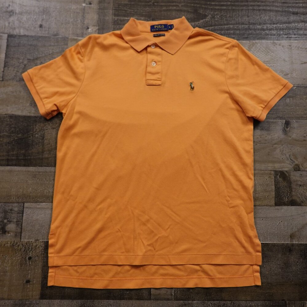 Polo Ralph Lauren Polo Shirt Men’s Large Orange‎ Pima Soft Touch Cotton Classic